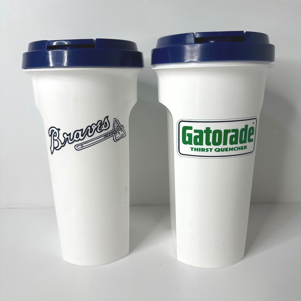 2 Vtg Atlanta Braves Gatorade Insulated Tumblers 48oz Stadium Giveaway 90s MLB